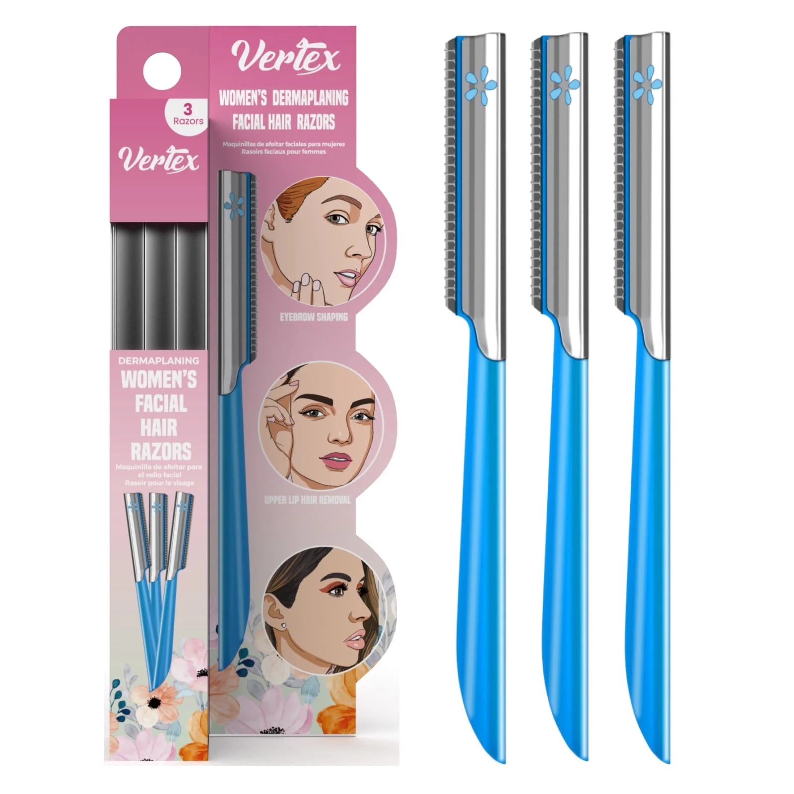 Womens Face Shaver Razor for Peach Fuzz Hair Removal Facial Dermaplaning Tool to Remove Fine Hair Women'S Travel Trimmer Blue Eyebrow Razors Dermaplane Exfoliating Sensitive Skin