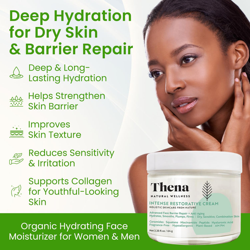 Organic Skin Barrier Face Cream for Dry Sensitive Skin with Ceramides, Niacinamide, Hyaluronic Acid, Squalane & Anti-Aging Peptides, Daily Facial Moisturizer, Clinically Tested Dermatologist Approved
