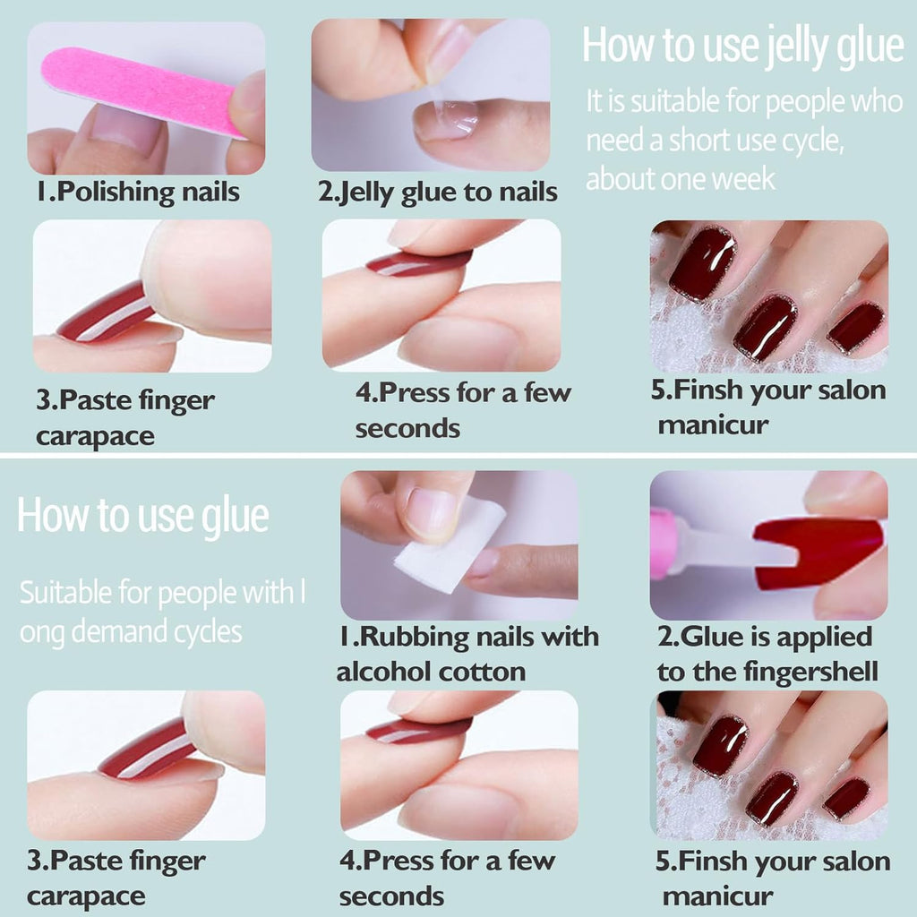 6 Pack French Tip Press on Nails - Almond, Square & Coffin Shapes, Short Fake Nails with Glue, Artificial Stick on Nails (White, Black)