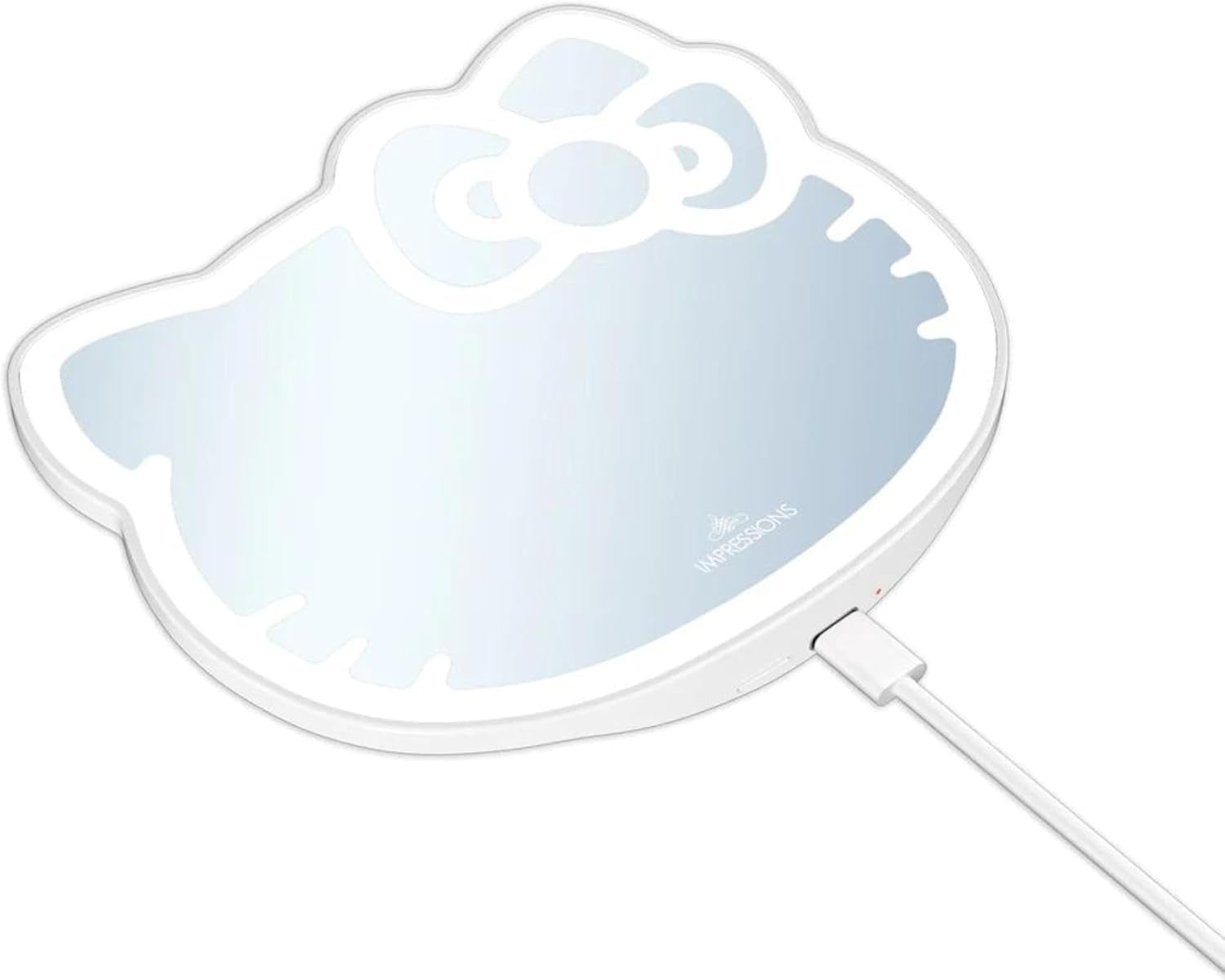 Impressions Vanity Hello Kitty 3X Magnifying Pocket Mirror with Stand, Adjustable Brightness Daylight LED Lighted Compact Makeup Mirror for Desk, Travel, Purse (White)