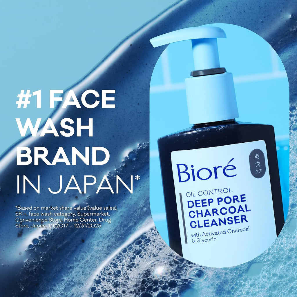 Biore Deep Pore Charcoal Face Wash for Oily Skin, 11.45 Fl Oz | Daily Facial Cleanser, Removes Dirt & Makeup, Charcoal Formula, Deep Pore Cleansing, Value Size