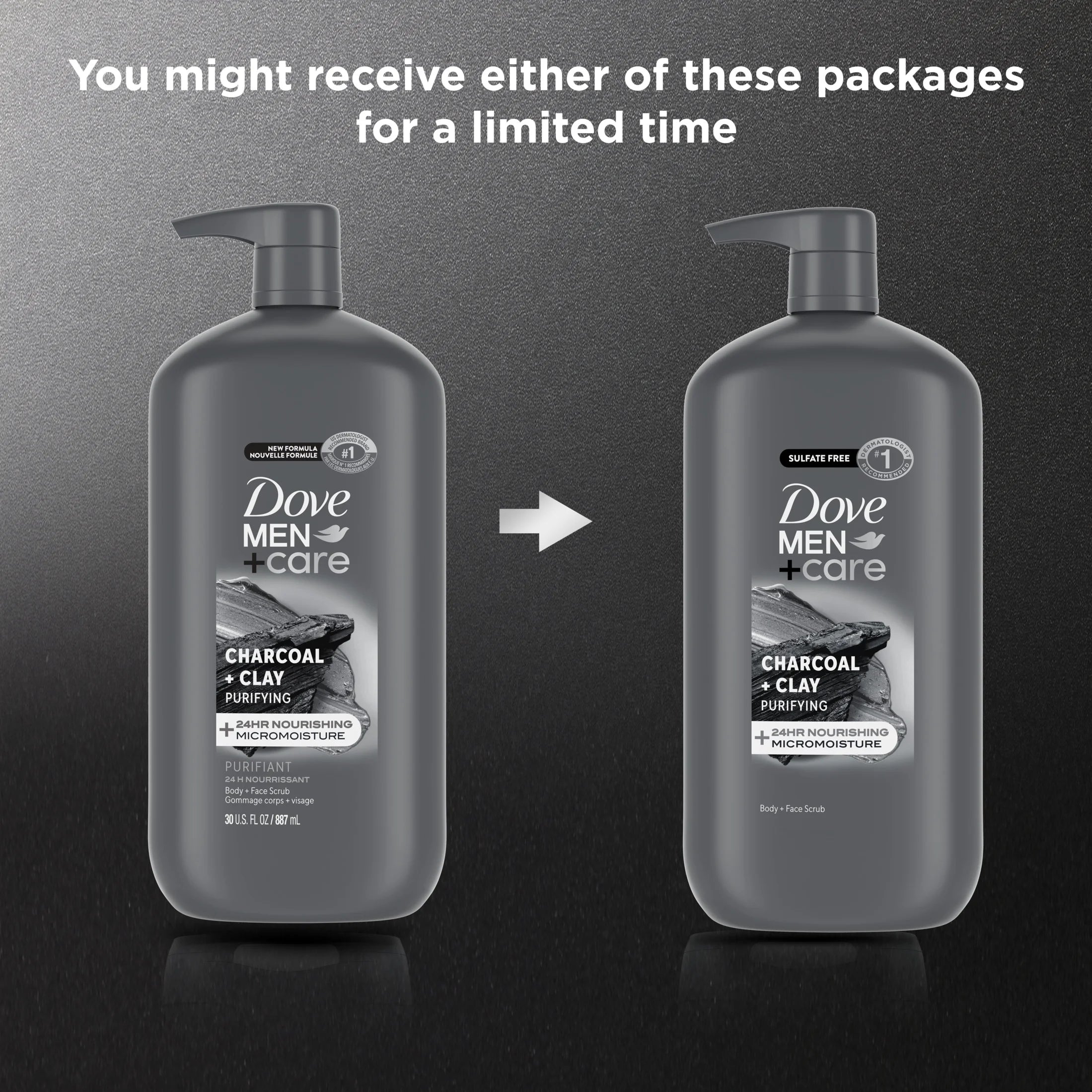 (4 Pack)  Body and Face Scrub Body Wash for Men Charcoal + Clay with 24-Hour Nourishing Micromoisture Technology, 30 Fl Oz