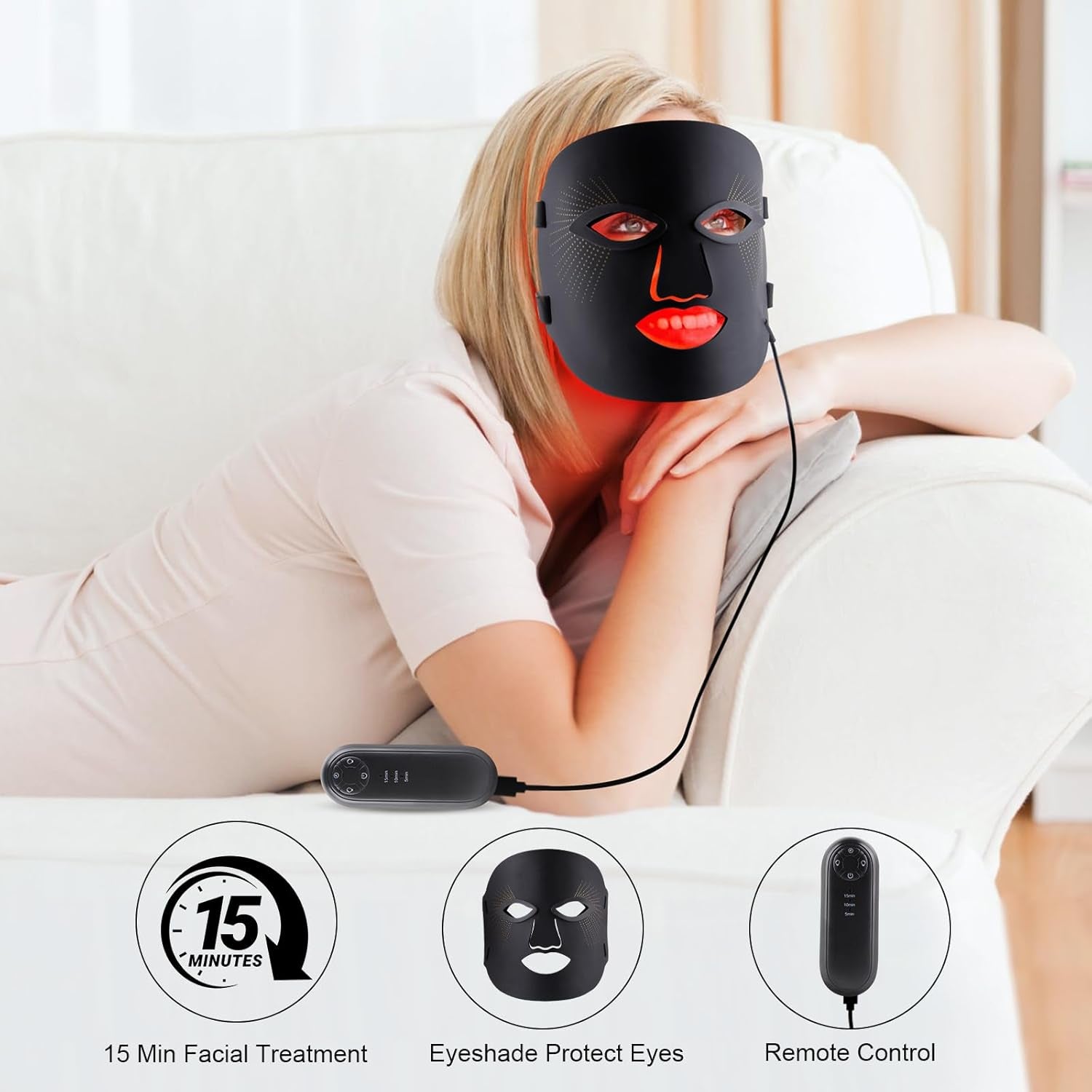 Red Light Therapy for Face, 7 Colors Red Light Therapy Mask, Black | LED Facial Mask for Wrinkle Remove & anti Aging, Skin Care Home Use, (Upgraded Version)