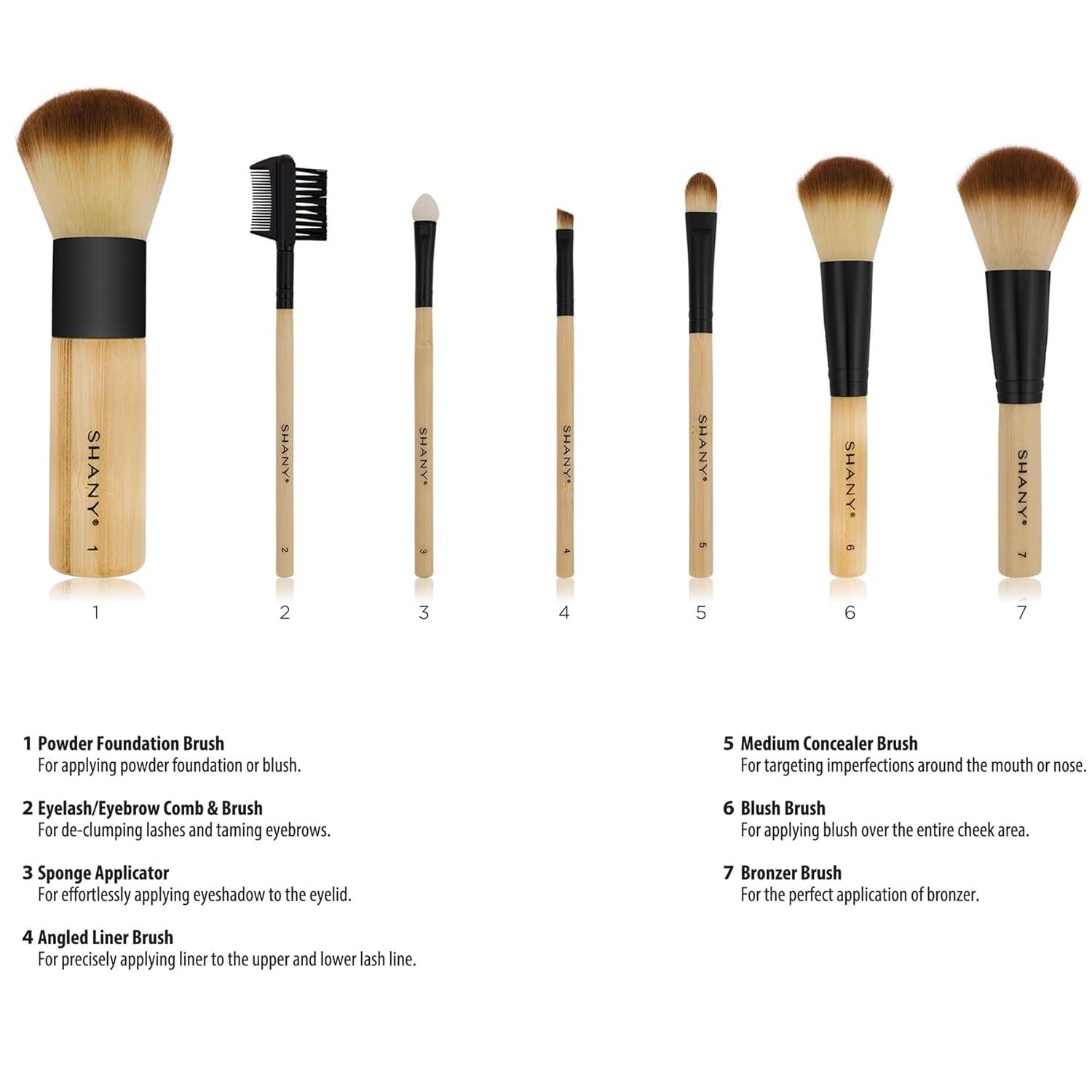 Bamboo Makeup Brush Set - Vegan Professional Makeup Brushes with Premium Synthetic Hair & Cotton Pouch for Easy Brush Storage - 7Pc with Pouch