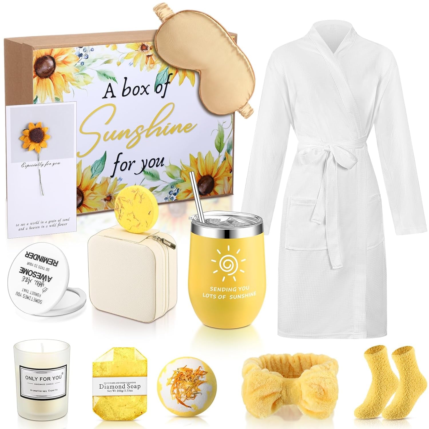 13 Pcs Birthday Gifts for Women Spa Basket Set for Women Mother'S Day Gifts Mirrors Socks Steamers Jewelry Case Bath Robe Mom Nurse Girlfriend Wife