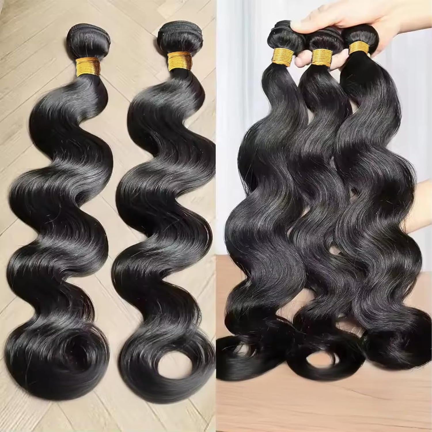 Human Hair Bundles 14 14 16 16 Inch Body Wave Bundles Human Hair | 100% Unprocessed Brazilian Virgin Body Wave 4 Bundles Human Hair Extensions for Black Women Natural Black