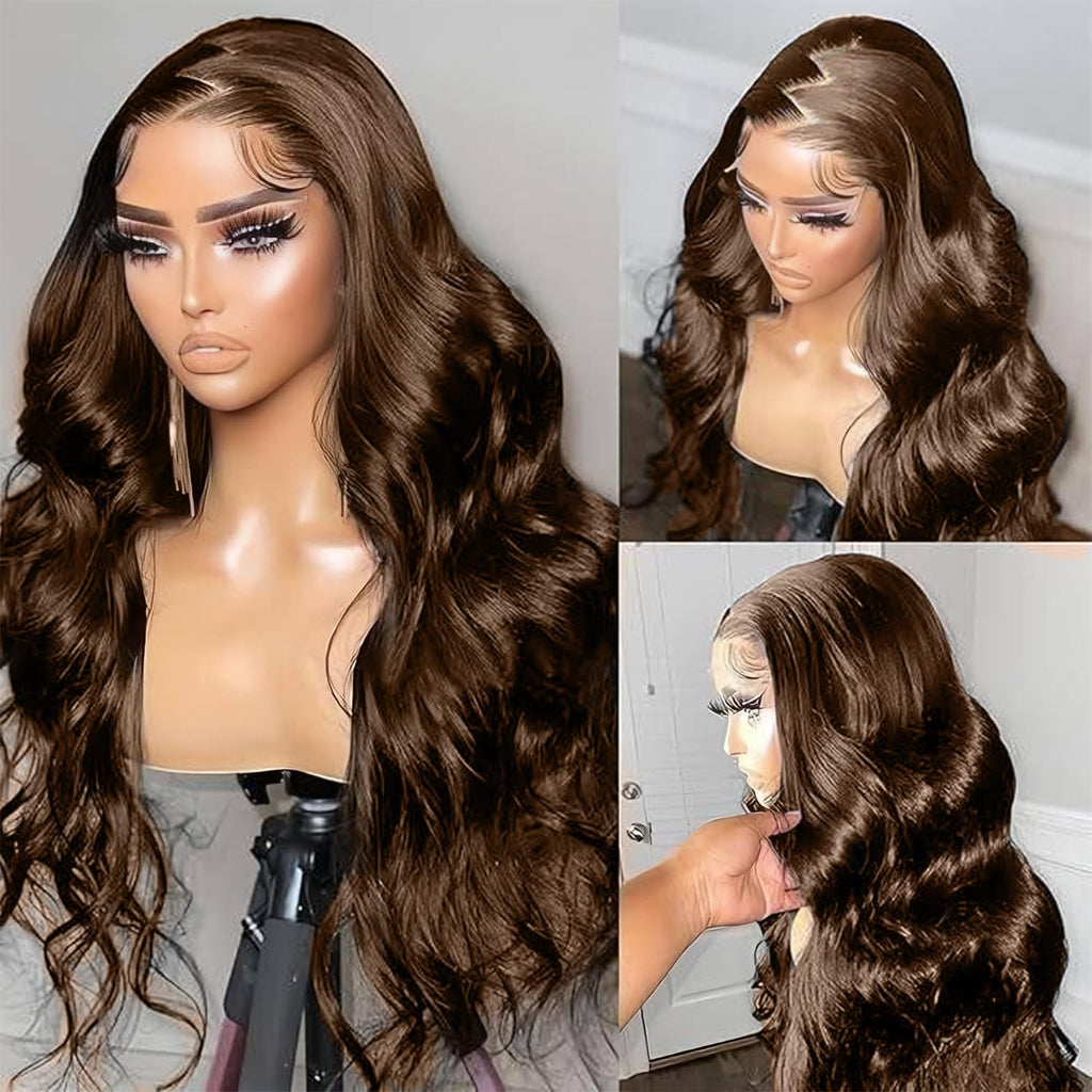 250 Density 2X6 SKINLIKE Real HD Lace Wigs 15A Chocolate Brown Lace Frontal Wigs Human Hair Invisible 0.1Mm Ultra-Thin Frayed Ends Full Cuticle Aligned Virgin Hair Tiny Knots(32 Inch,Chocolate Wig)