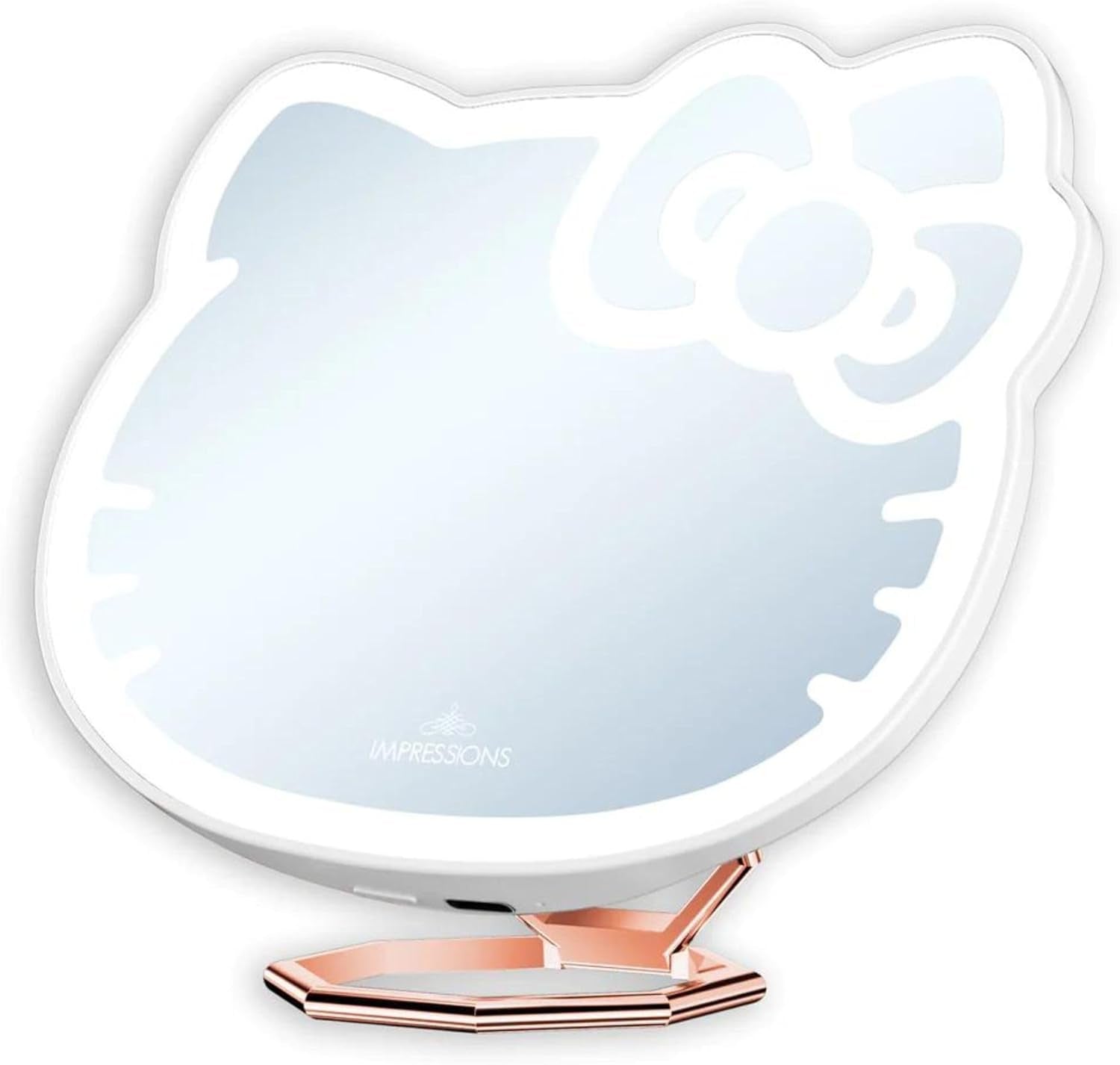 Impressions Vanity Hello Kitty 3X Magnifying Pocket Mirror with Stand, Adjustable Brightness Daylight LED Lighted Compact Makeup Mirror for Desk, Travel, Purse (White)