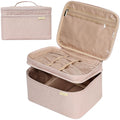 Large Makeup Bag Organizer, Double Layer Cosmetic Travel Case | Organizer for Brushes, Bottles, Makeup and Skin Care Products, Ideal for Trips and Daily Use, Pink, Large