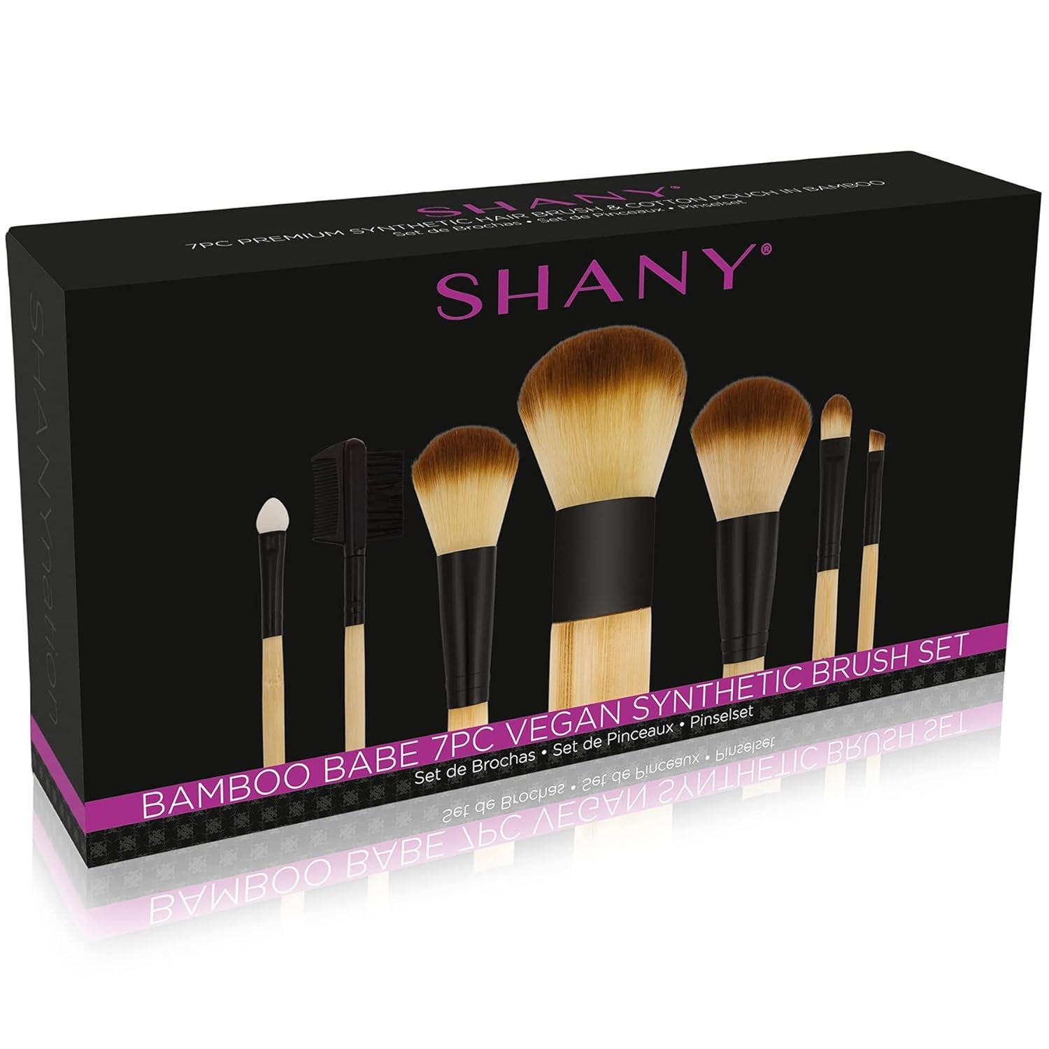 Bamboo Makeup Brush Set - Vegan Professional Makeup Brushes with Premium Synthetic Hair & Cotton Pouch for Easy Brush Storage - 7Pc with Pouch