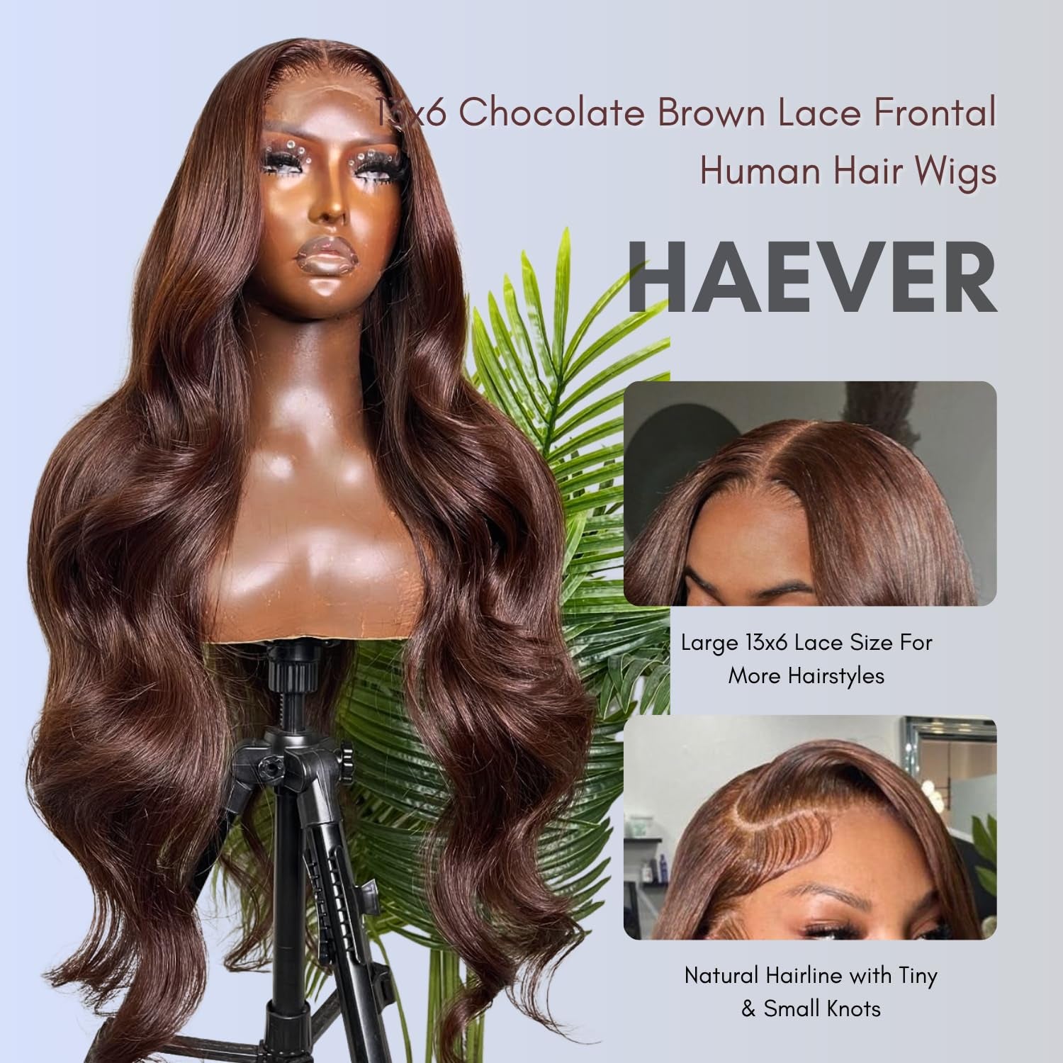 13X6 Chocolate Brown Lace Frontal Wigs Human Hair 200% Density 24 in | 13A 100% Virgin Brazilian HD Lace Front Human Hair Wigs High Density Pre Plucked for Vacation, Daily, Back to School Seasons