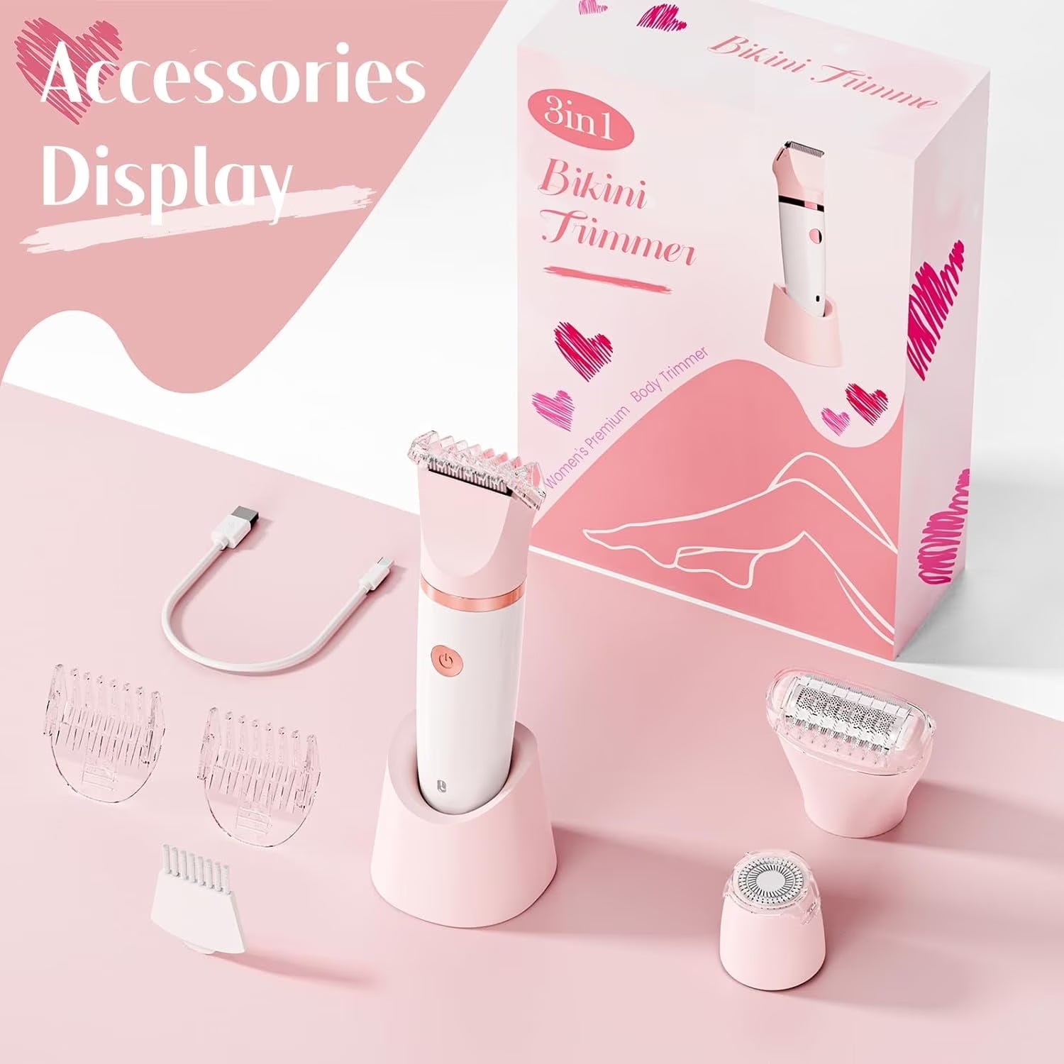 Electric Shaver for Women, 4-In-1 Electric Razor, Painless Shaver Bikini Trimmer, Rechargeable Pubic Hair Removal W/ LCD Display for Eyebrow Face Body Armpit Legs Bikini Area Underarms