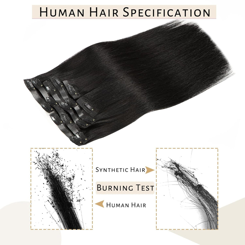 Clip in Hair Extensions Real Human Hair 14Inch Invisible Seamless Clip in Human Hair Extensions PU Skin Weft Color 1 Jet Black Human Hair Clip Ins for Women Silky Straight 7PCS 110G