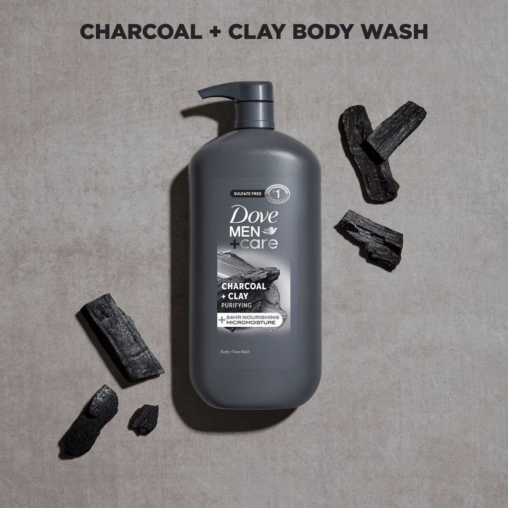 (4 Pack)  Body and Face Scrub Body Wash for Men Charcoal + Clay with 24-Hour Nourishing Micromoisture Technology, 30 Fl Oz