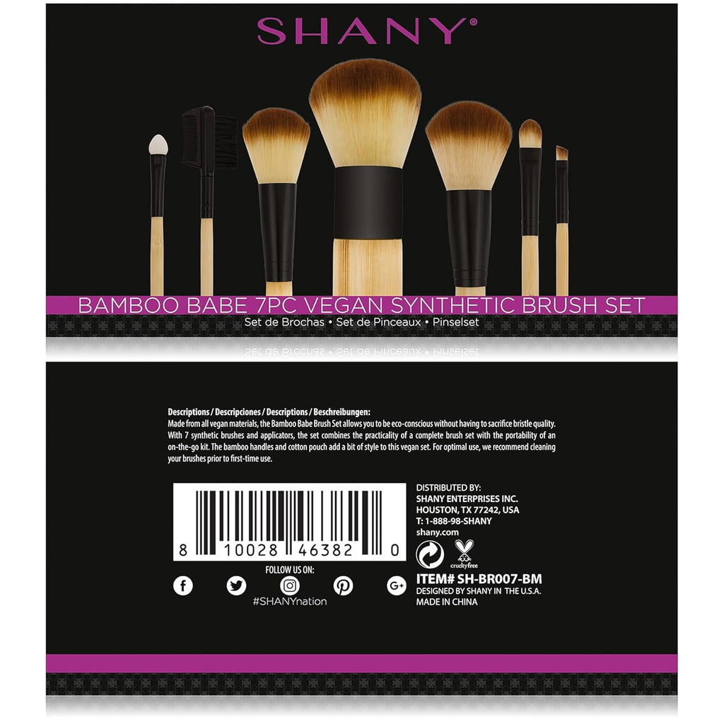 Bamboo Makeup Brush Set - Vegan Professional Makeup Brushes with Premium Synthetic Hair & Cotton Pouch for Easy Brush Storage - 7Pc with Pouch