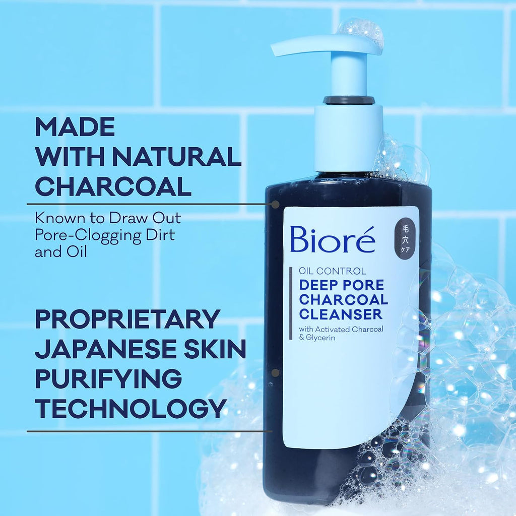 Biore Deep Pore Charcoal Face Wash for Oily Skin, 11.45 Fl Oz | Daily Facial Cleanser, Removes Dirt & Makeup, Charcoal Formula, Deep Pore Cleansing, Value Size