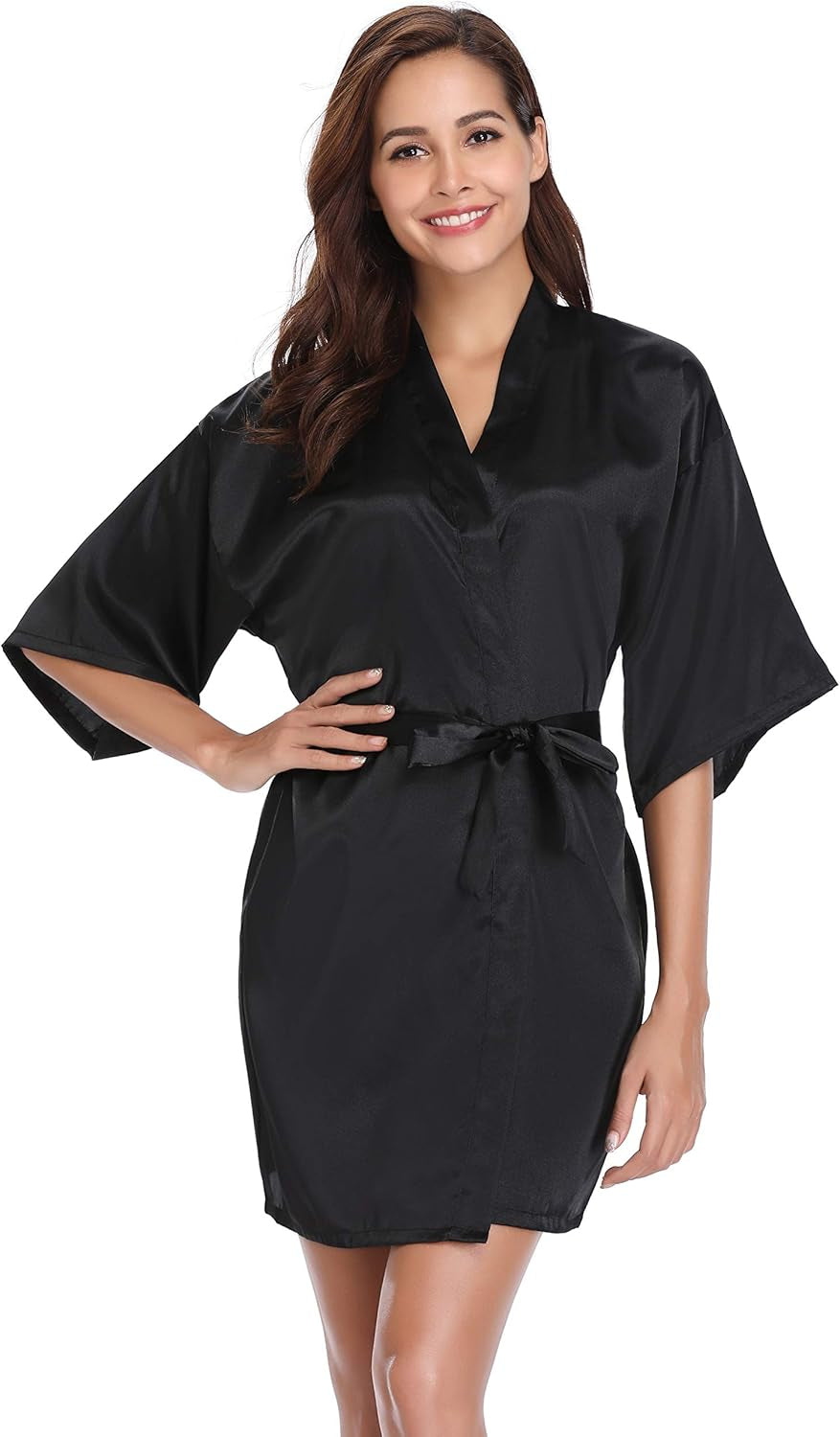 Women'S Satin Robe Short Kimono Bathrobes for Bride & Bridesmaid Wedding Party Robes with Gold Glitter or Rhinestones