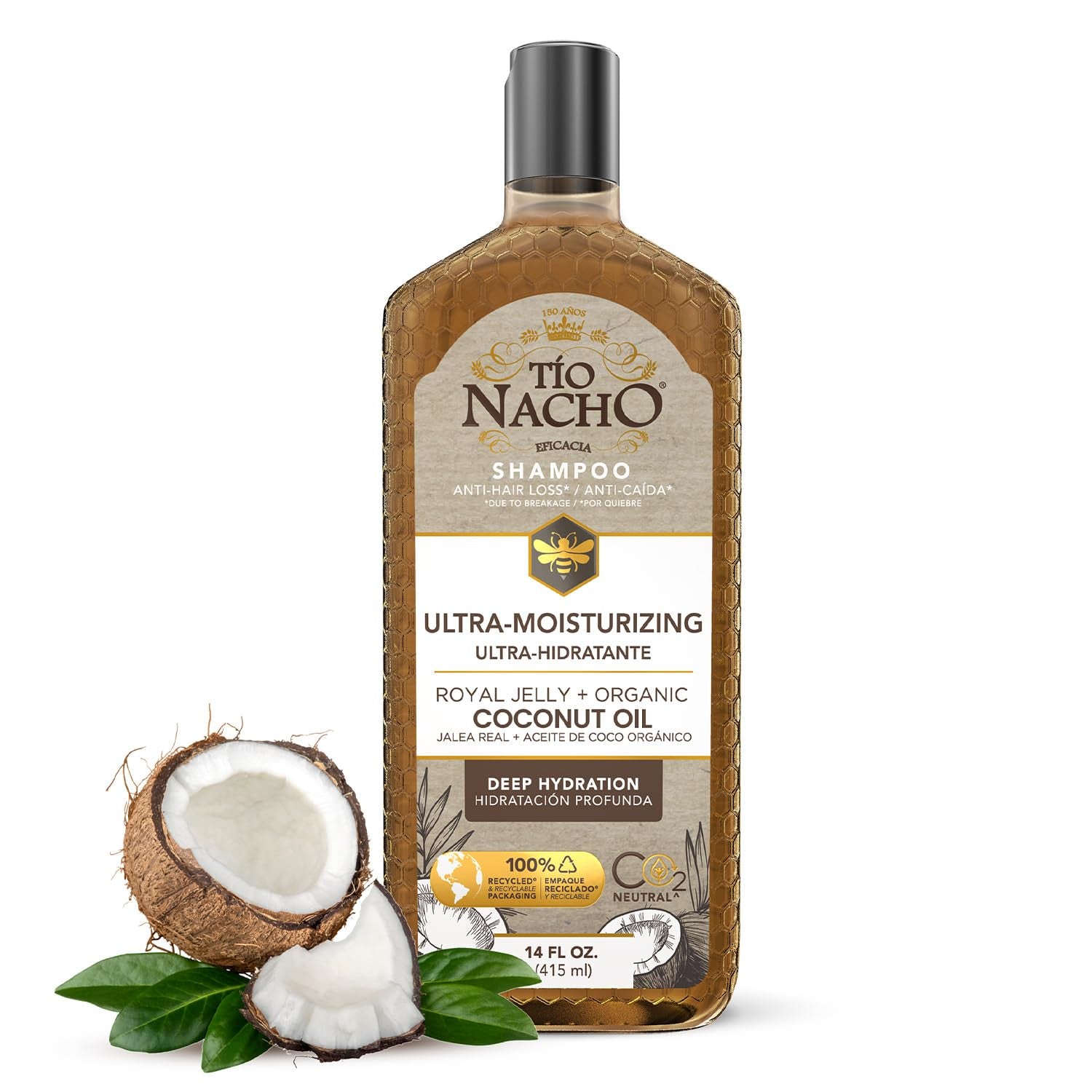 Ultra-Moisturizing Frizz Control Shampoo, 14 Fl Oz, Organic Coconut Oil and Royal Jelly, Deep Hydration, Natural Botanical Extracts, anti Hair Loss Shampoo, Gentle Formula | Organic Coconut Oil and Royal Jelly, Deep Hydration, Natural Botanical Extracts, anti Hair Loss Shampoo, Gentle Formula