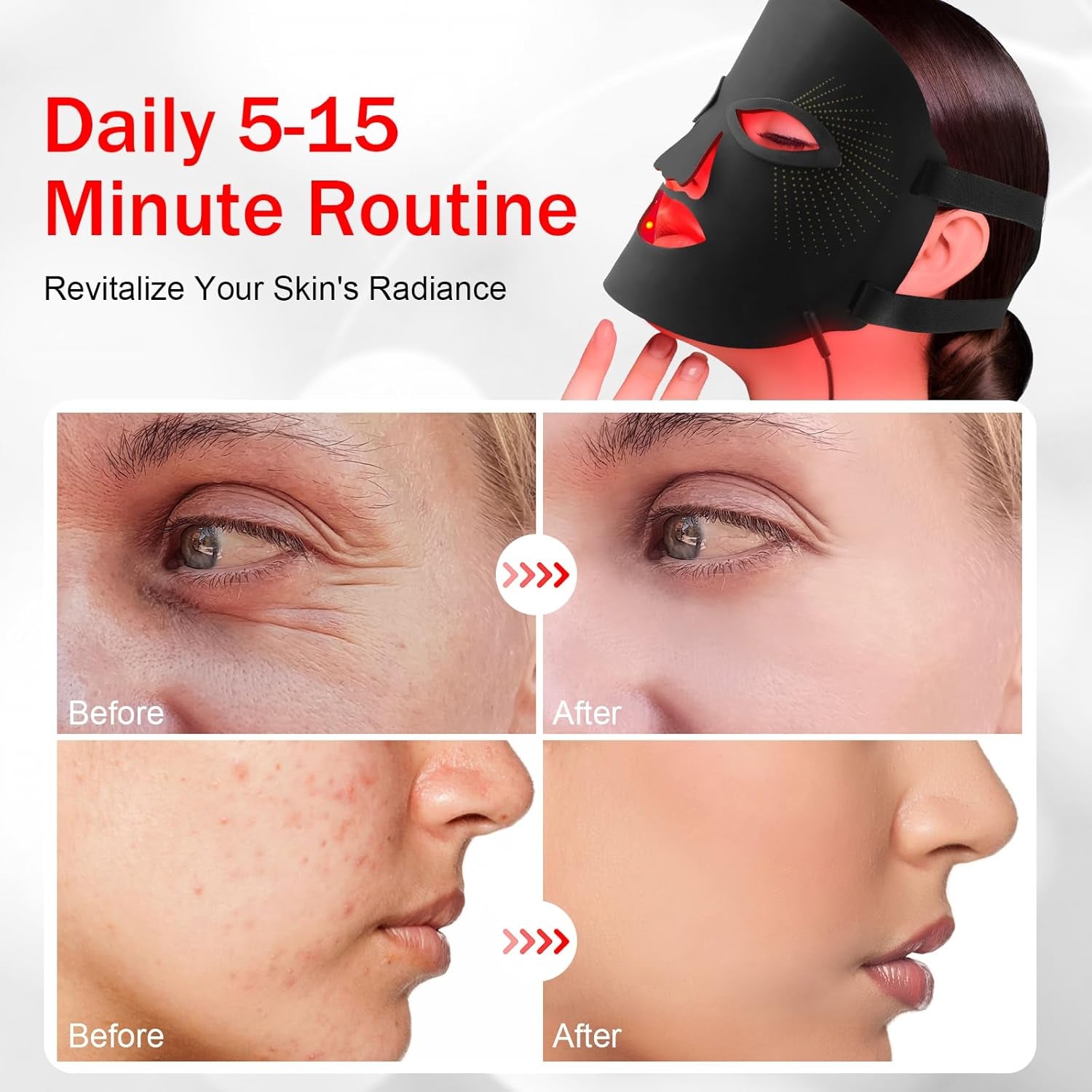 Red Light Therapy for Face, 7 Colors Red Light Therapy Mask, Black | LED Facial Mask for Wrinkle Remove & anti Aging, Skin Care Home Use, (Upgraded Version)