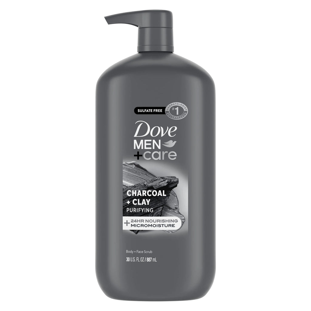 (4 Pack)  Body and Face Scrub Body Wash for Men Charcoal + Clay with 24-Hour Nourishing Micromoisture Technology, 30 Fl Oz