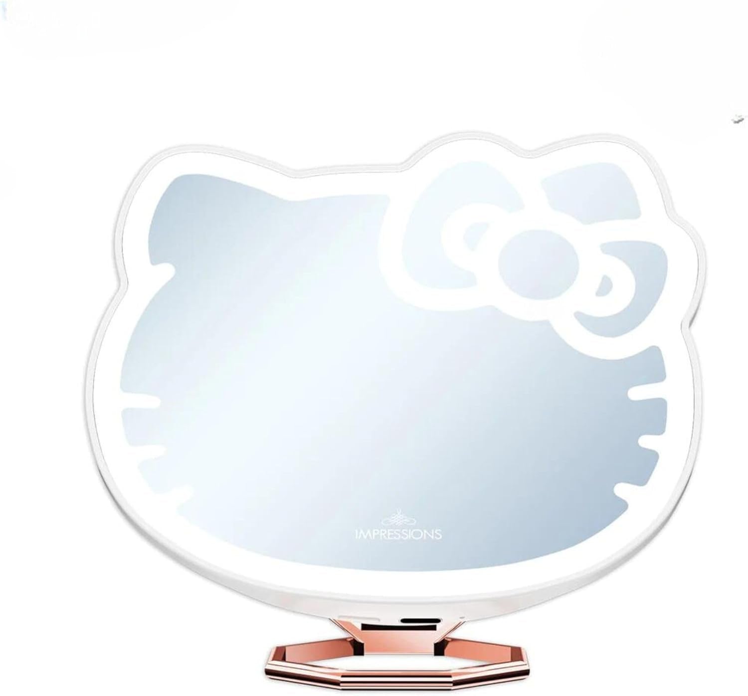 Impressions Vanity Hello Kitty 3X Magnifying Pocket Mirror with Stand, Adjustable Brightness Daylight LED Lighted Compact Makeup Mirror for Desk, Travel, Purse (White)