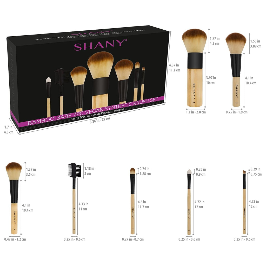 Bamboo Makeup Brush Set - Vegan Professional Makeup Brushes with Premium Synthetic Hair & Cotton Pouch for Easy Brush Storage - 7Pc with Pouch