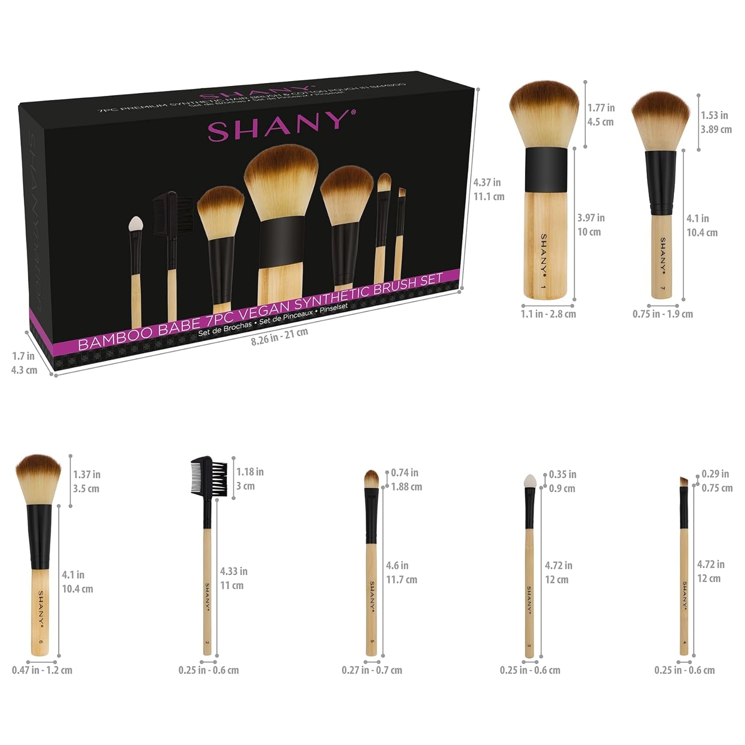 Bamboo Makeup Brush Set - Vegan Professional Makeup Brushes with Premium Synthetic Hair & Cotton Pouch for Easy Brush Storage - 7Pc with Pouch