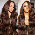 13X6 Chocolate Brown Lace Frontal Wigs Human Hair 200% Density 24 in | 13A 100% Virgin Brazilian HD Lace Front Human Hair Wigs High Density Pre Plucked for Vacation, Daily, Back to School Seasons