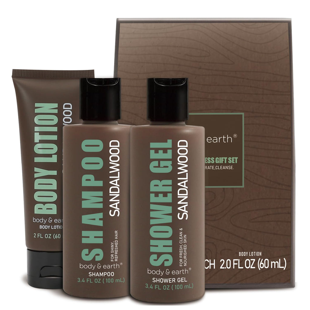 3Pc Sandalwood Gifts for Men Spa Gifts Bath Set for Man | 3Pc Sandalwood Bath Set, Gifts for Him, Gifts for Men, Mens Lotion, Birthday Gifts for Men, Travel Size Toiletries for Man