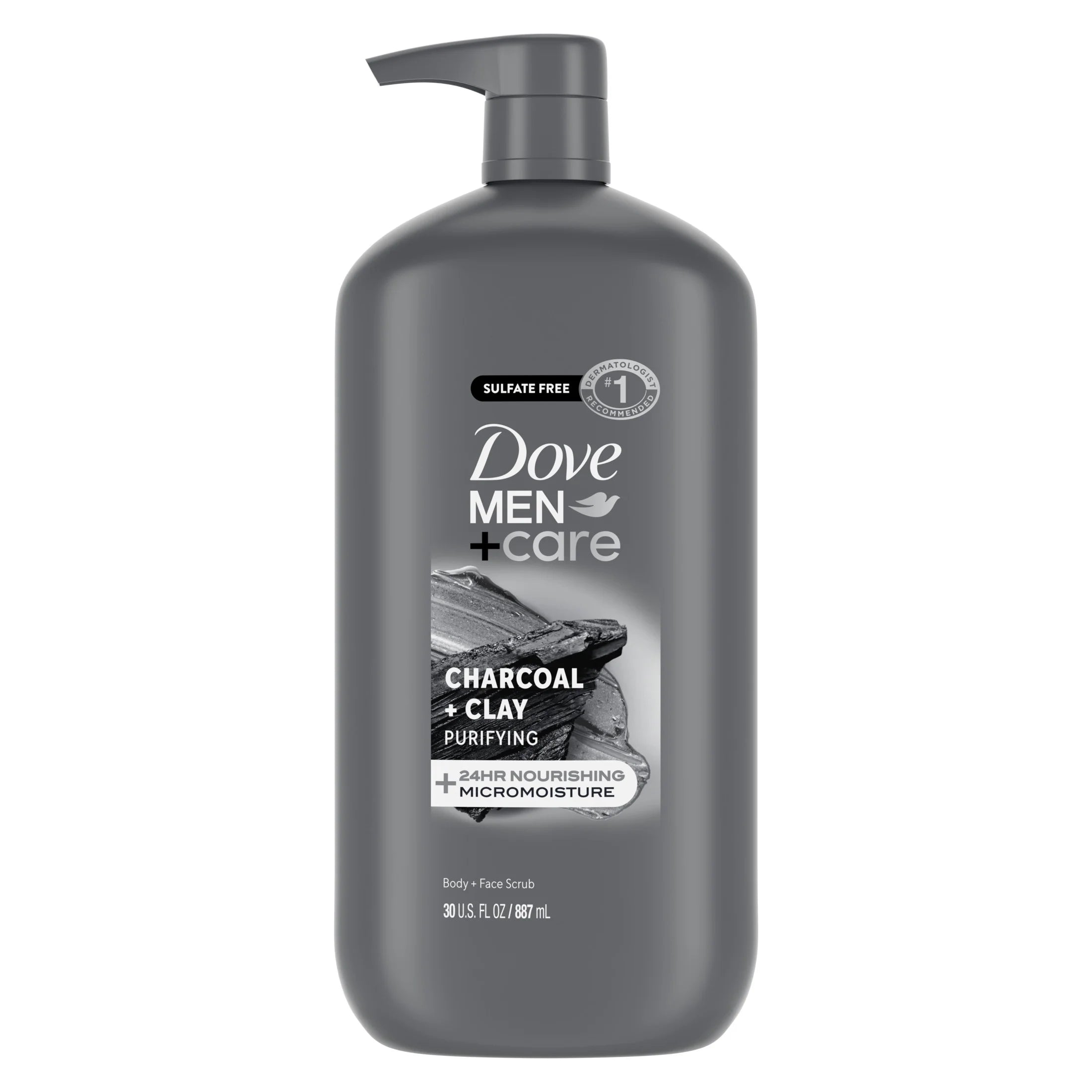 (4 Pack)  Body and Face Scrub Body Wash for Men Charcoal + Clay with 24-Hour Nourishing Micromoisture Technology, 30 Fl Oz