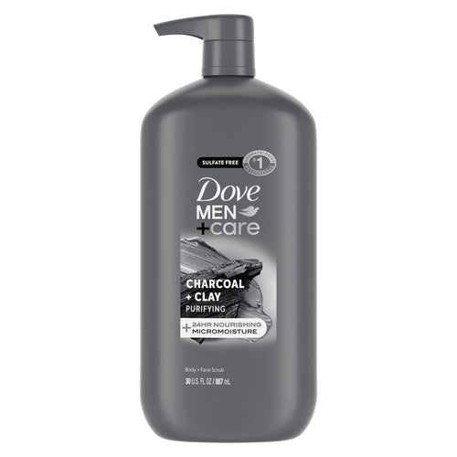 (4 Pack)  Body and Face Scrub Body Wash for Men Charcoal + Clay with 24-Hour Nourishing Micromoisture Technology, 30 Fl Oz