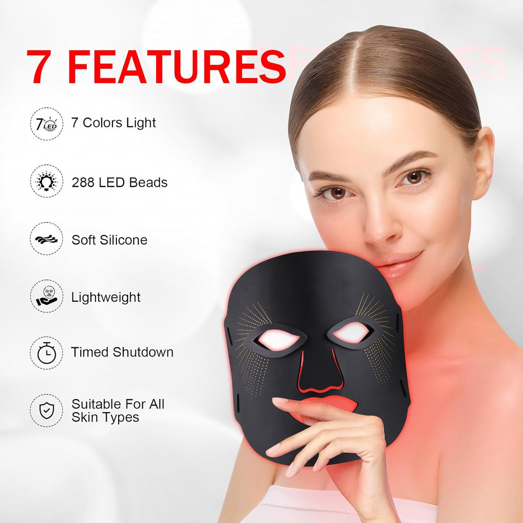 Red Light Therapy for Face, 7 Colors Red Light Therapy Mask, Black | LED Facial Mask for Wrinkle Remove & anti Aging, Skin Care Home Use, (Upgraded Version)