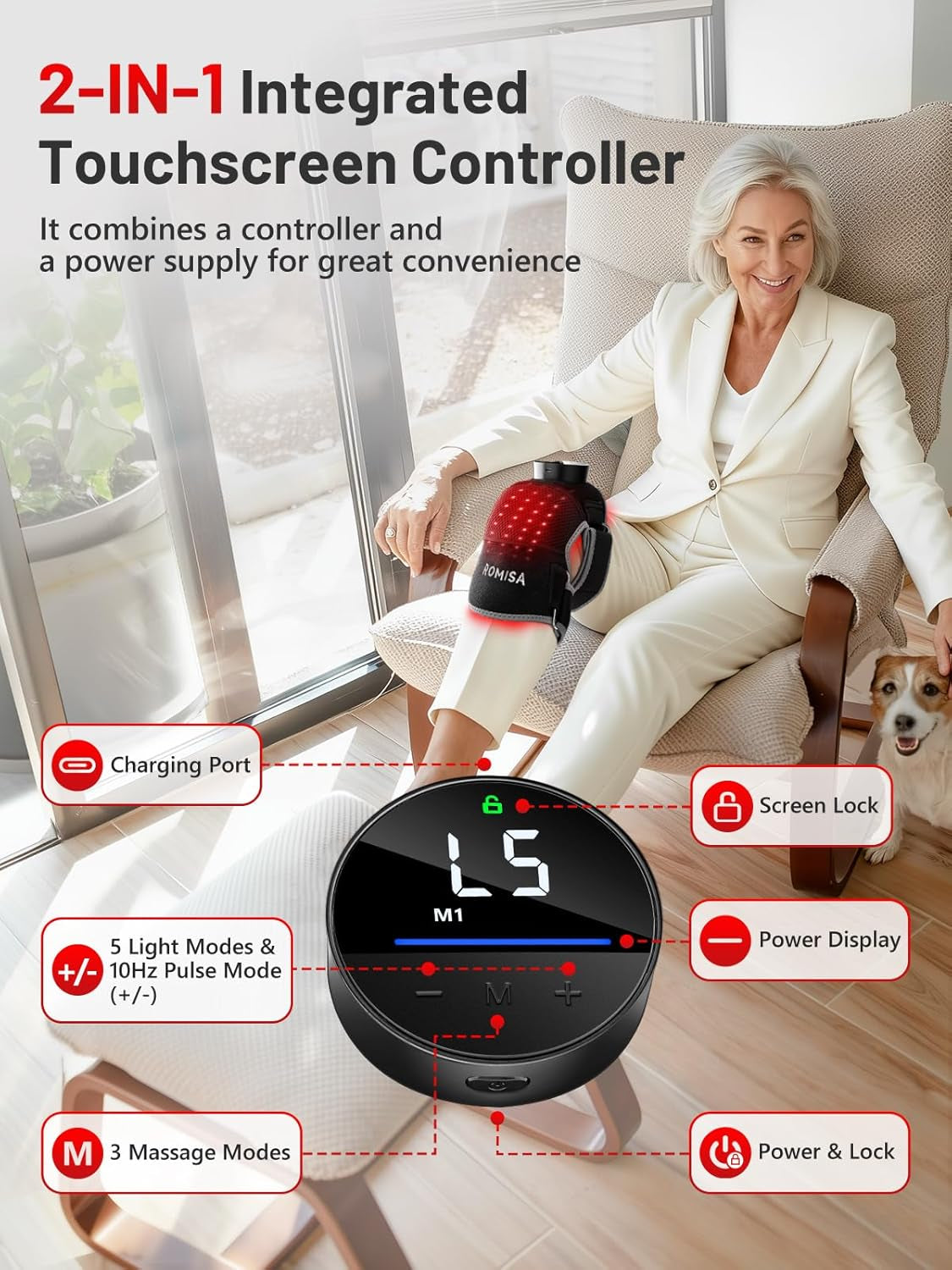 Red Light Therapy Knee Brace Vibration Knee Massage for Pain Relief, 660Nm&850Nm Rechargeable near Infrared Light Therapy Device for Knee/Elbow/Shoulder Faster Recovery for Cordless Use