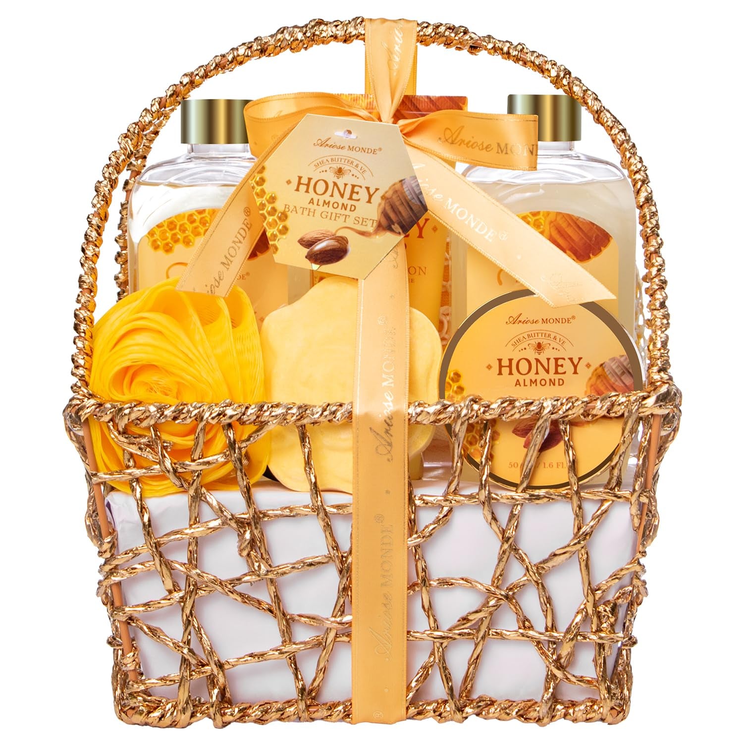 Birthday Gifts for Women, Honey Almond Spa Gift Baskets Bath Set for Women | 8Pcs Self Care Kit Christmas Anniversary Gifts for Women Mom Her Wife Girlfriend Friend Sister